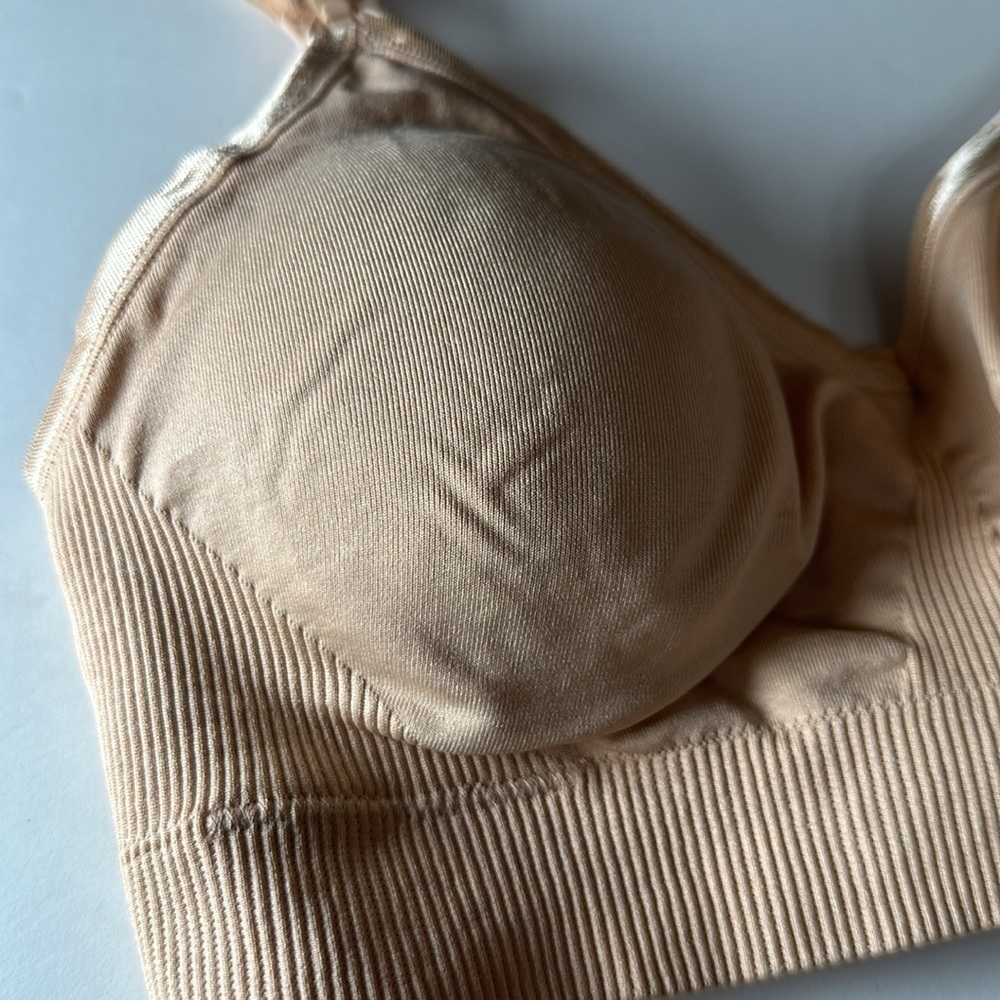 Women’s Nursing Bra Maternity Small Removable Pads Stretch Wireless Beige 1452 - Picture 2 of 11
